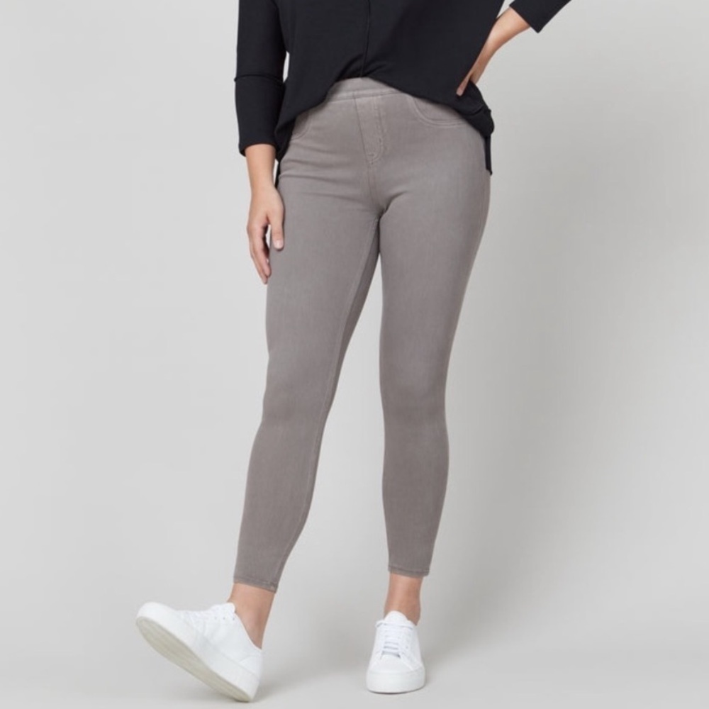 SPANX Jean-ish Ankle Leggings Gray Stretch Flattering Neutral Size Small Petite
